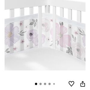 Breathable Floral Crib Bumper with Pink and Purple Flowers